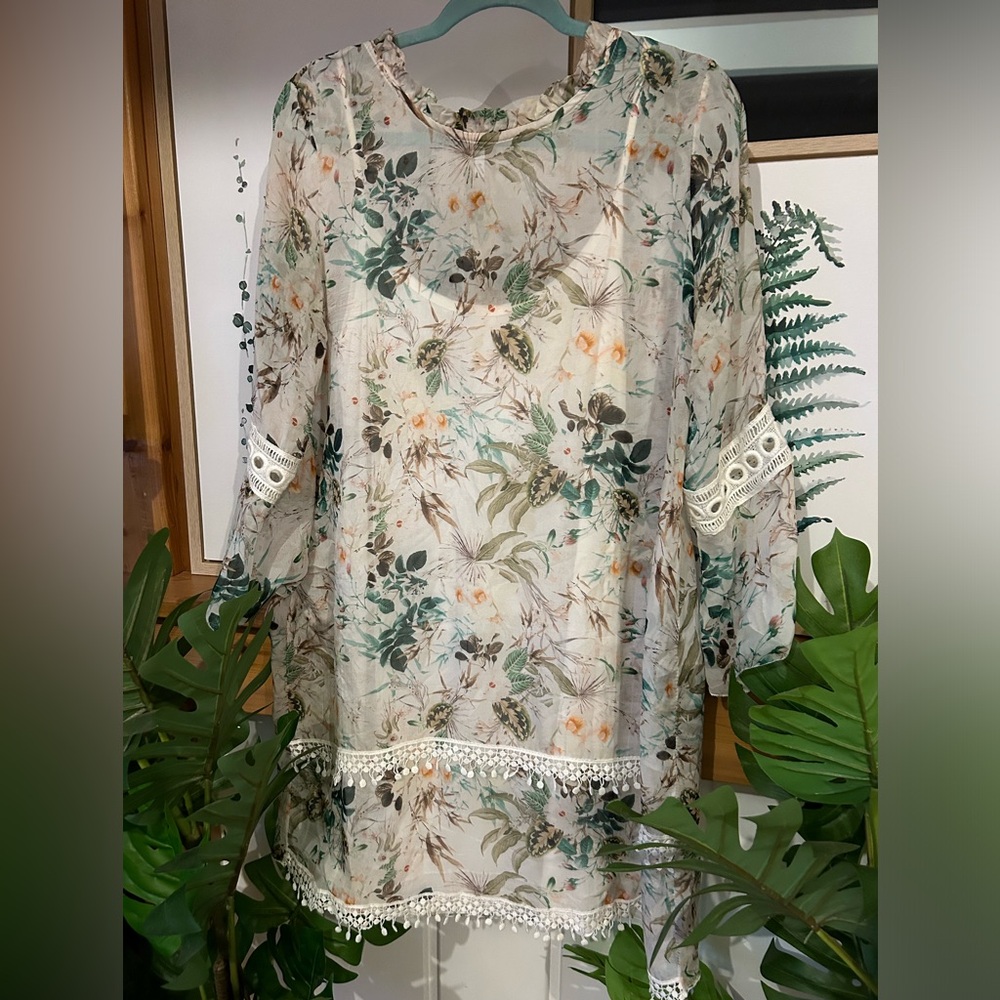 Bellambra 100% Silk Floral Layered Tunic + Tank Made in Italy Size S - Picture 4 of 10